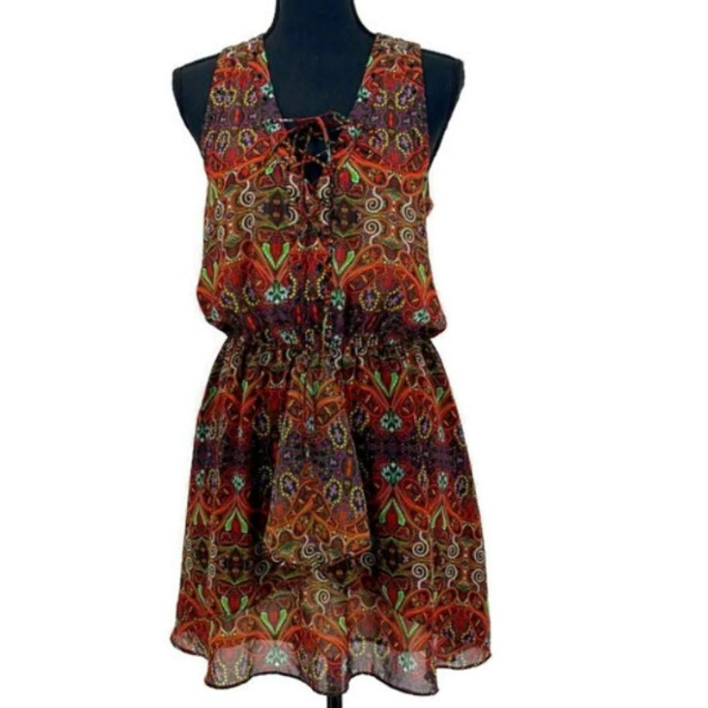 Adelyn Rae Boho Multi-Color Dress Ruffles Women's Small
